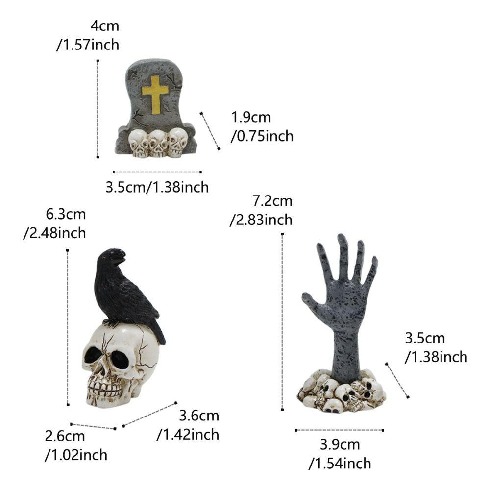 

3pcs Festival Skeleton Head Tombstones Figurine Scary Tombstone Statues Ghost Festival 3pcs
