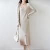 Women Sweater Dress 100% Wool MODERN NEW SAGA U-neck Knit Long Pullover Winter Jumpers Wool Long Dress Female