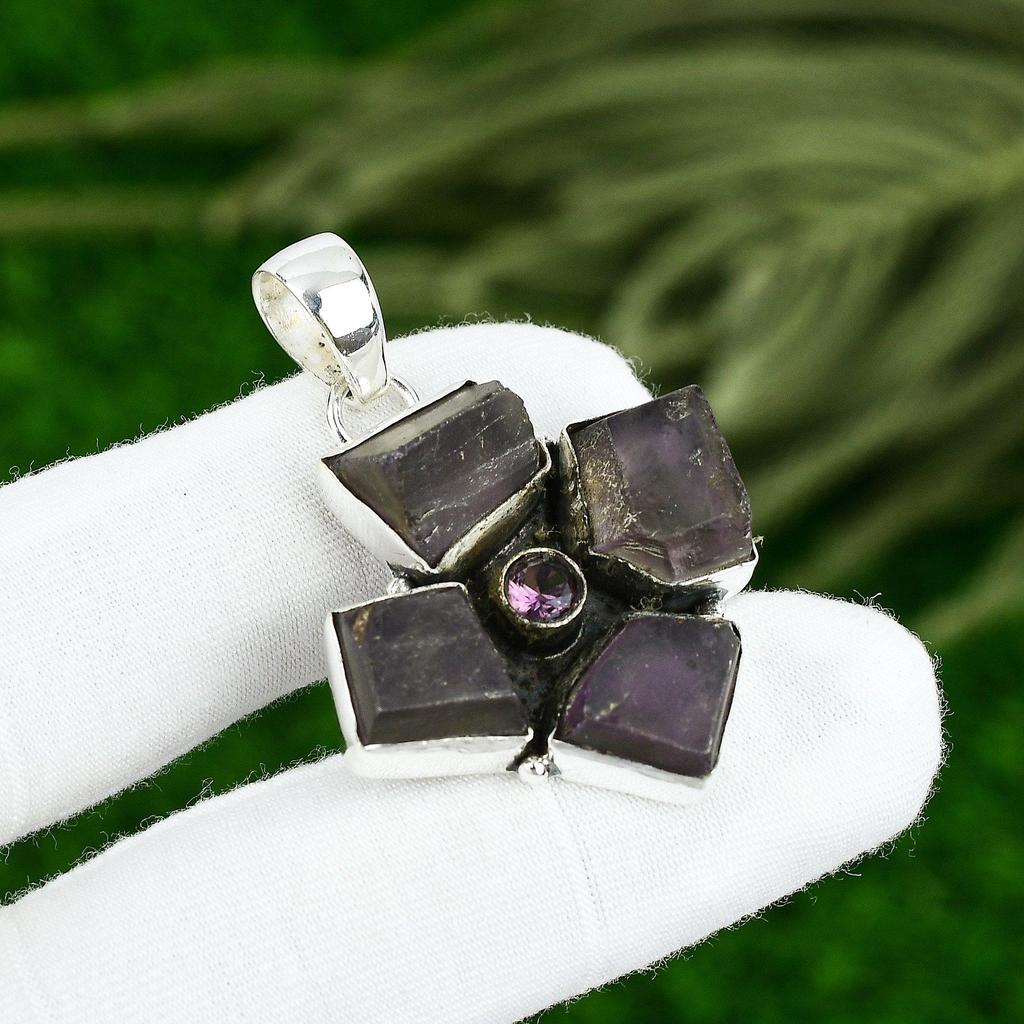 Amethyst Rough Stone Bezel Wedding Sister Pendant Jewelry 925 Sterling Silver