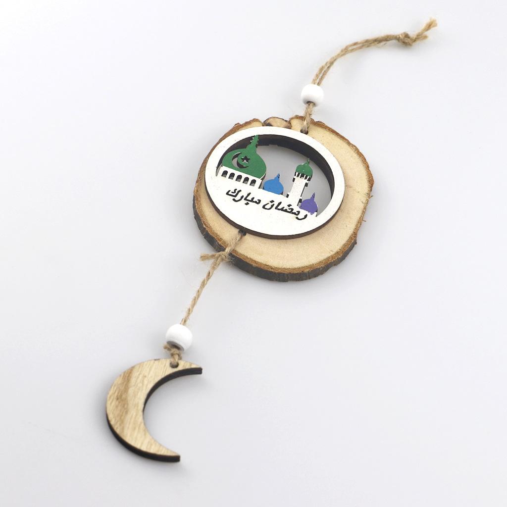 Holz Islamisches Fest von Eid Al-fitr Ramadan Eid Mubarak Original Ökologischer Gürtel Rinde Stern und Mond Kleiner Anhänger