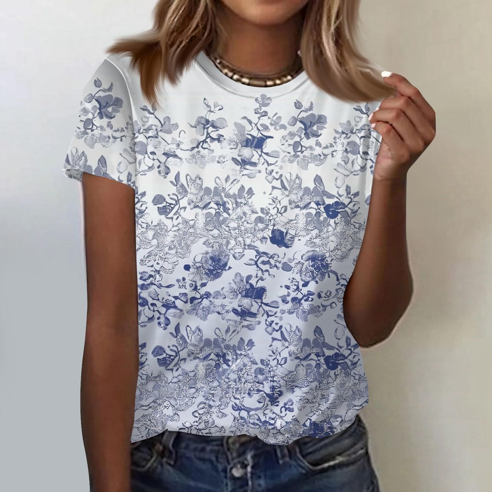 

Женская повседневная свободная футболка с принтом, круглый вырез, пуловер, короткий рукав, топ XL фиолетовый