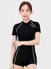 Akuatika Women'S Two-Part Short Sleeve Zip-Up Swimsuit Aqa27511 General Use Goggles Pouch Nose Clip 7-Piece Set