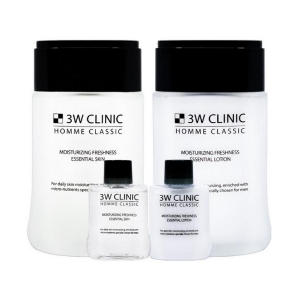 3w Clinic Homme Classic Essential Skincare 2-Piece Set - Skin 150ml + Lotion 150ml + 2pcs, 1 Set