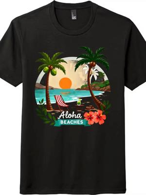 Unisex Aloha Beaches Tropical Sunset T-Shirt Hawaii Vacation Beach Graphic Tee