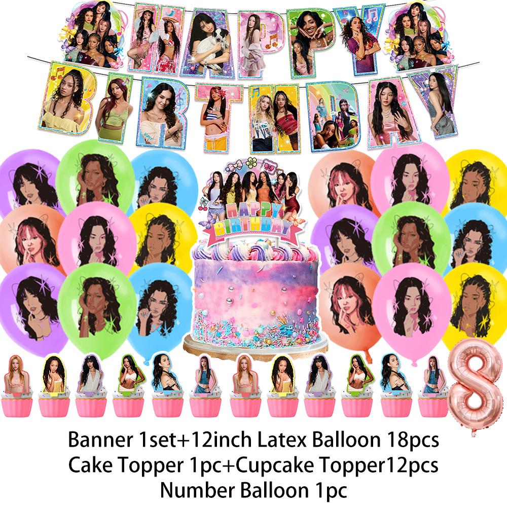 K-Katseyes Theme Birthday Party Decorations Background Kpop Girl Party Favor Fans Balloon Set Cake Topper Backdrop Gift Supplies