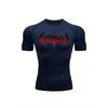 Men's Compression Shirt Quick Dry Black Gym T-Shirt Red Gradient Death Metal Drip Font Print Sportswear