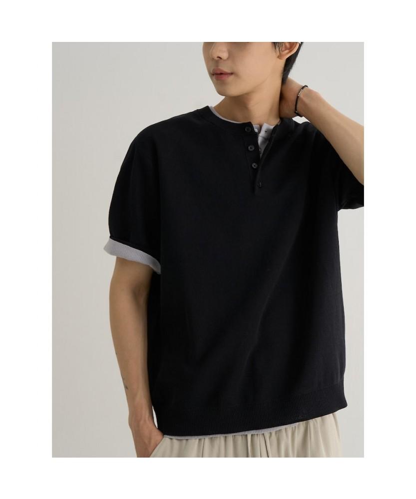8seconds Simple Henley Neck Short Sleeve Knit Black