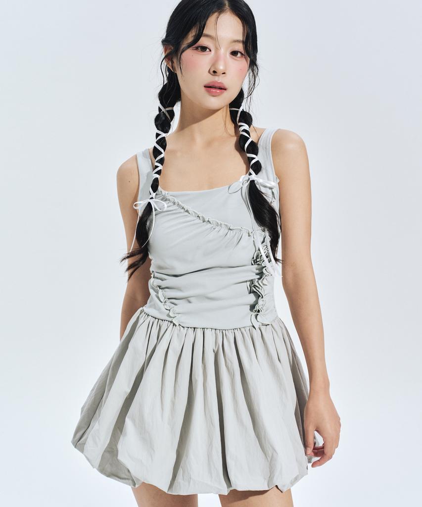 Zero Planet Ayla Shirred Mini Dress Blue
