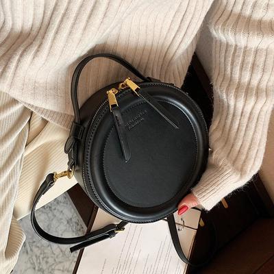 Solid Color Crossbody Bag For Women Round Small Handbag Women Fashion Designer Bags Leather Shoulder Bag Female Zipper Purses