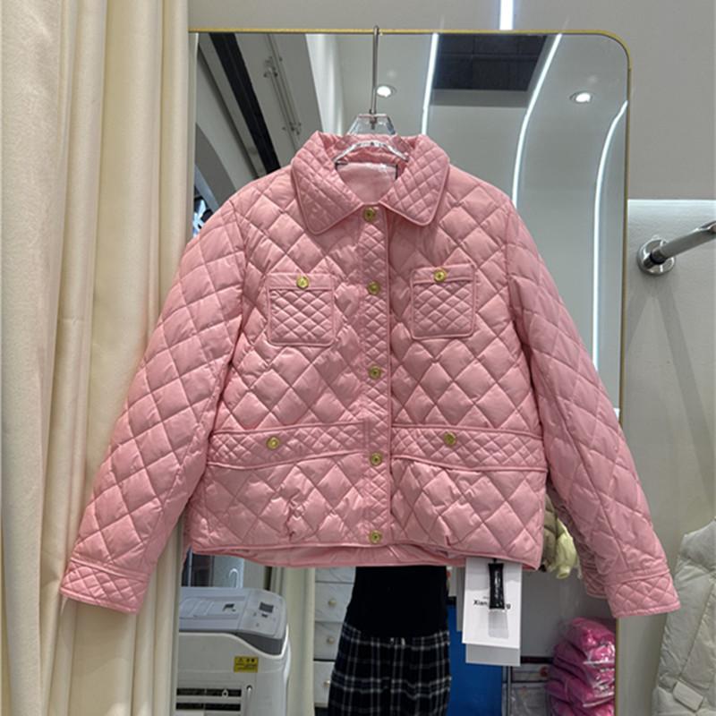 Winter New Short Down Jacket Women's Lapel Rhombus Korean Version British Light White Duck Down Jacket Tide
