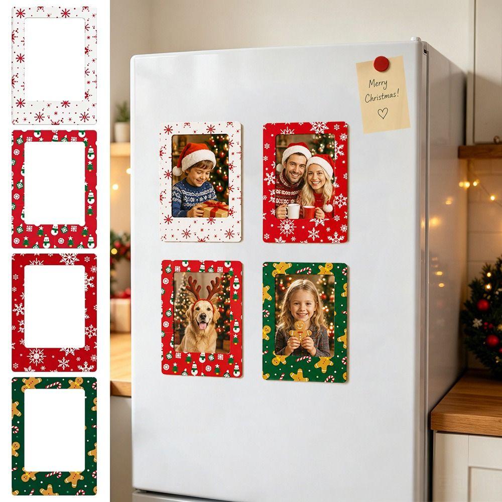 4Pcs Plastic Mini Magnetic Picture Frame Snowflake Refrigerator Picture Holder  for Polaroid Photo