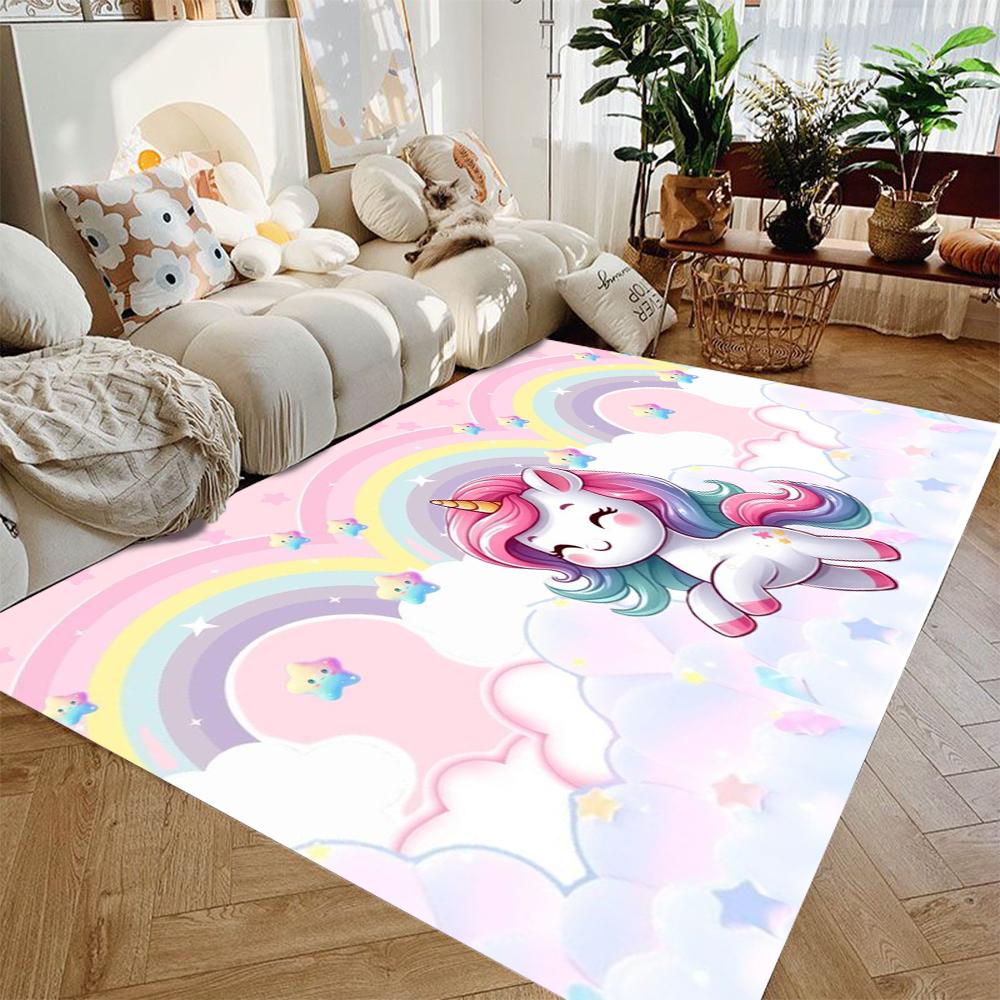 Cartoon Unicorn Carpet for Living Room Decor Sofa Rug Children's Play Mat Girls Bedroom Bedside Rug Nursery Floor Mat Christmas