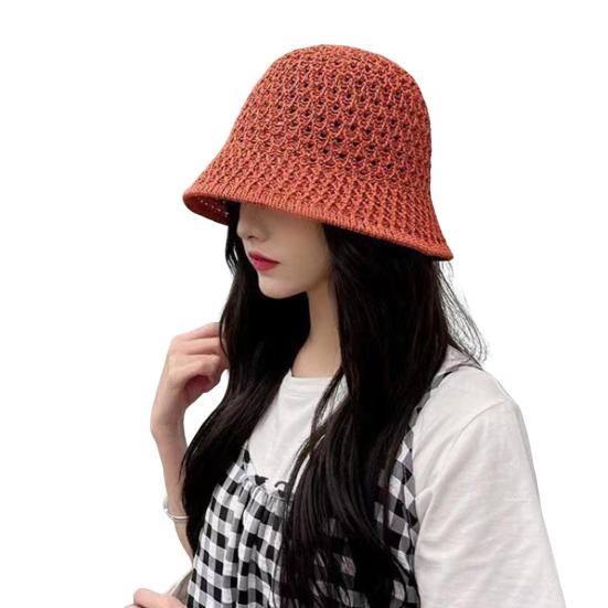 Women Fisherman Hat Hollowed-Out Design Sun Protection Hat Wide Brim Braided Basin Hat Summer Accessory
