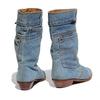 European and American new women's boots mid-waist low-heeled denim casual denim short boots women's autumn and winter denim boots