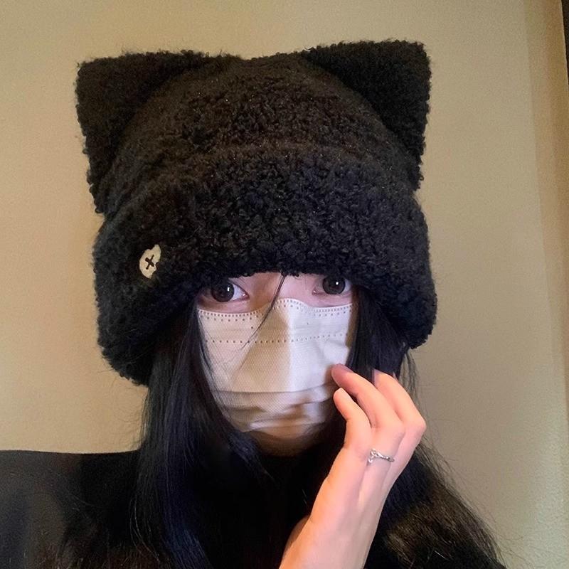 

Knit Cat Ear Hat For Women With Warmth And Style Perfect For Autumn Winter Fashion чёрный