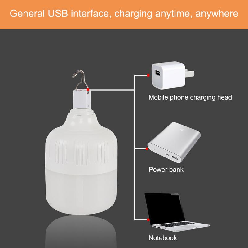 Portable USB Rechargeable LED Camping Lights Outdoor Emergency Bulb 3 Lighting Modes Waterproof Shell Light Bulb 170/220W