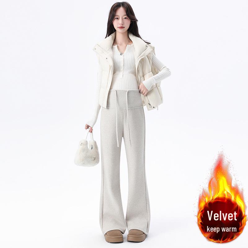 

2025 Autumn/Winter Fleece Maternity Pants, Versatile Wide-Leg or Cropped for Petite Women XL