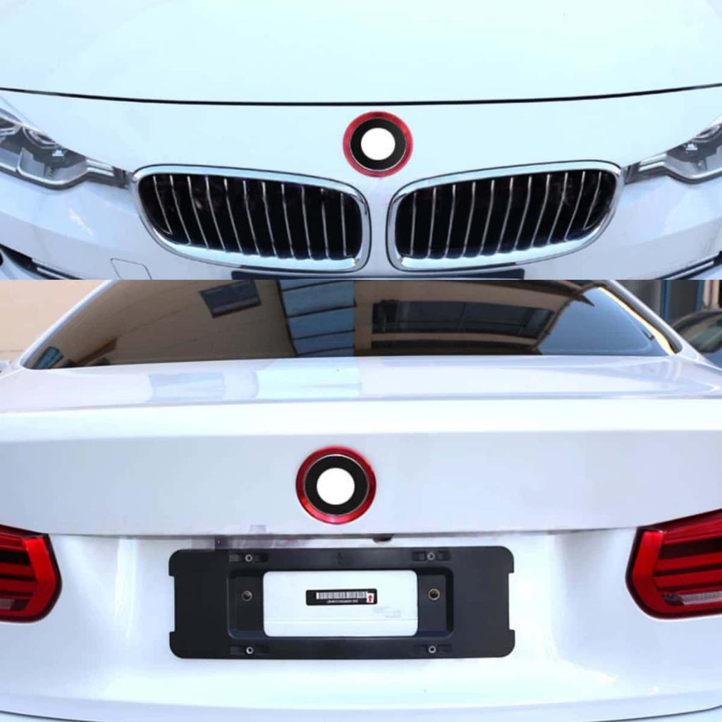1Pc 3D Aluminum Car Steering Wheel Front Rear Black Emblem Badge Surrounding Ring Sticker for 45mm Logo/74mm Logo/82mm Logo