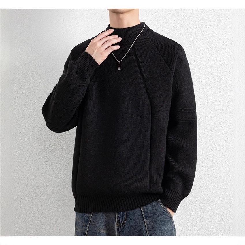 Men's High-Neck Autumn/Winter Knit Sweater - Plus Velvet Warm Base Layer