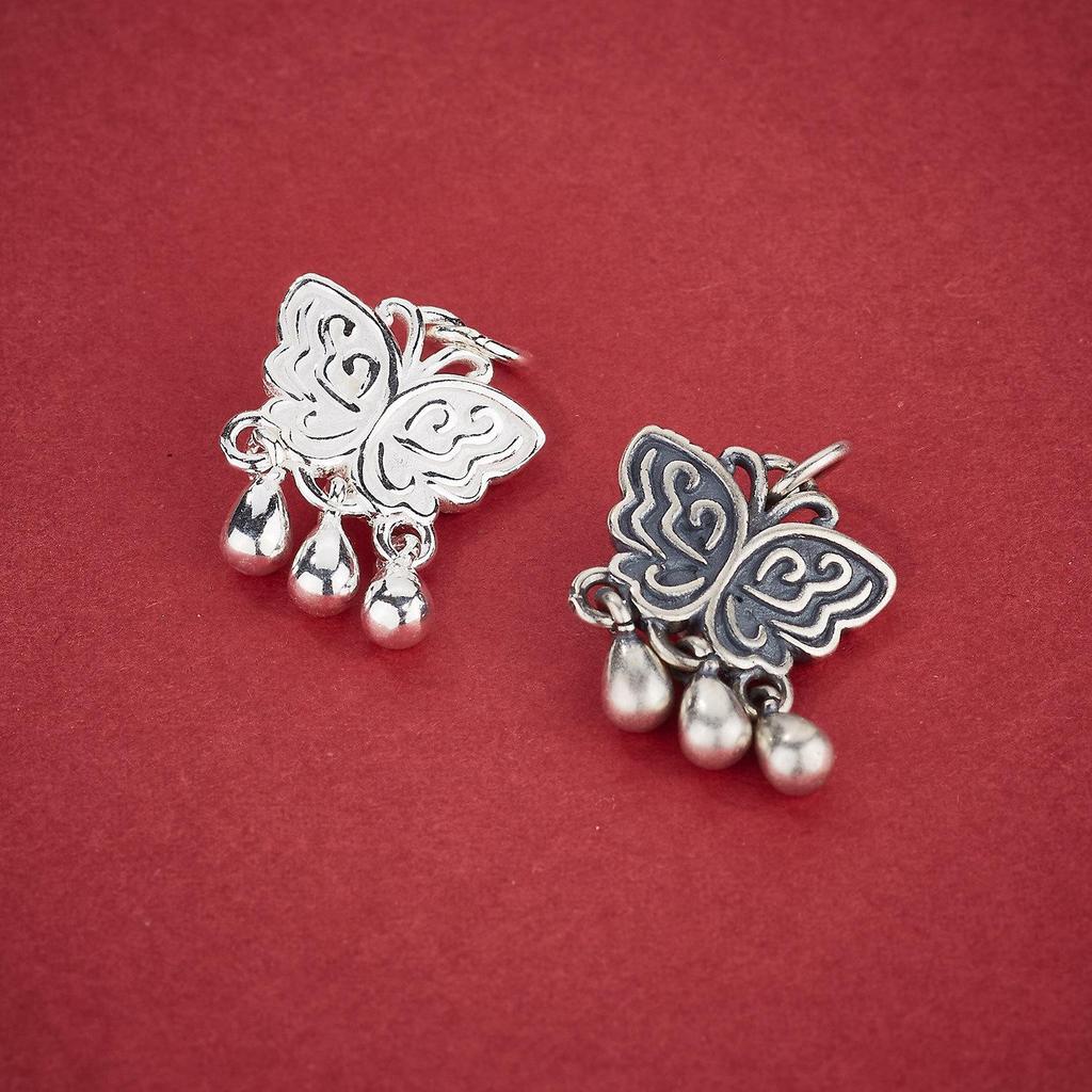 Chinese Style S925 Sterling Silver Butterfly & Lotus Tassel Pendant for DIY Necklaces and Bracelets
