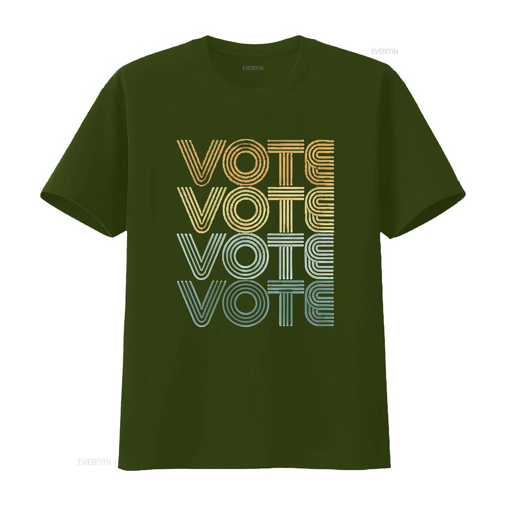 Mens Retro Vote Vintage Colors Round Neck T Shirt Black 4X Large vintage Washed homme streetwear Comfortable Soft Versatile