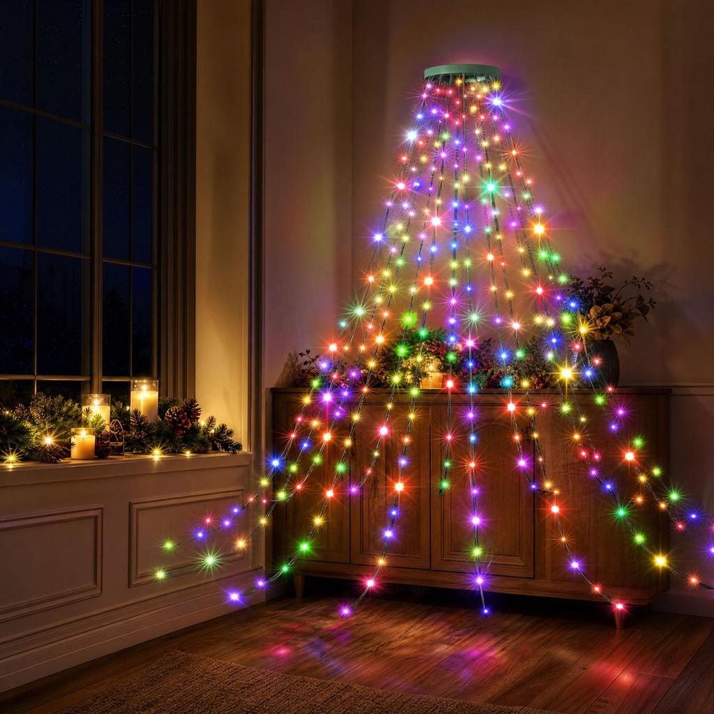 Christmas Tree Topper Light with and Star, Multicolor Cascading Lights, Low Voltage Tree Decoration