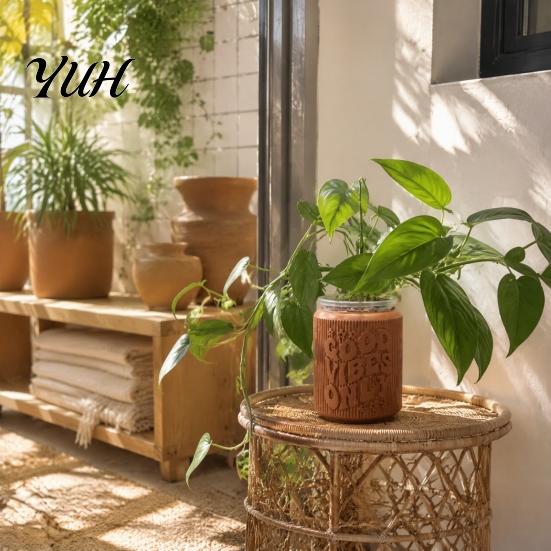 3D Embossed Plastic Plant Container Printed Planter, Small Good Vibes Only Flower Pot, Lightweight Planters for Home Cute Cactus Desktop Office Decor