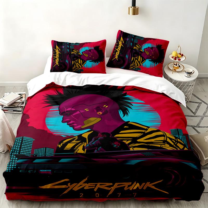 Cyberpunk 2077 3pc set Perfect for bedroom use Comfortable bedding set includes a duvet cover and two pillowcases Ideal birthday or Christmas gift