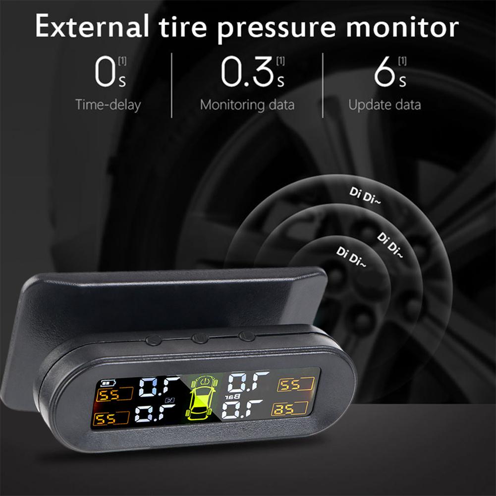 Solar Power TPMS Car Tire Pressure Monitoring System Alarm Tyre Air Pressure Meter Gauge Temperature Warning With 4 Sensors