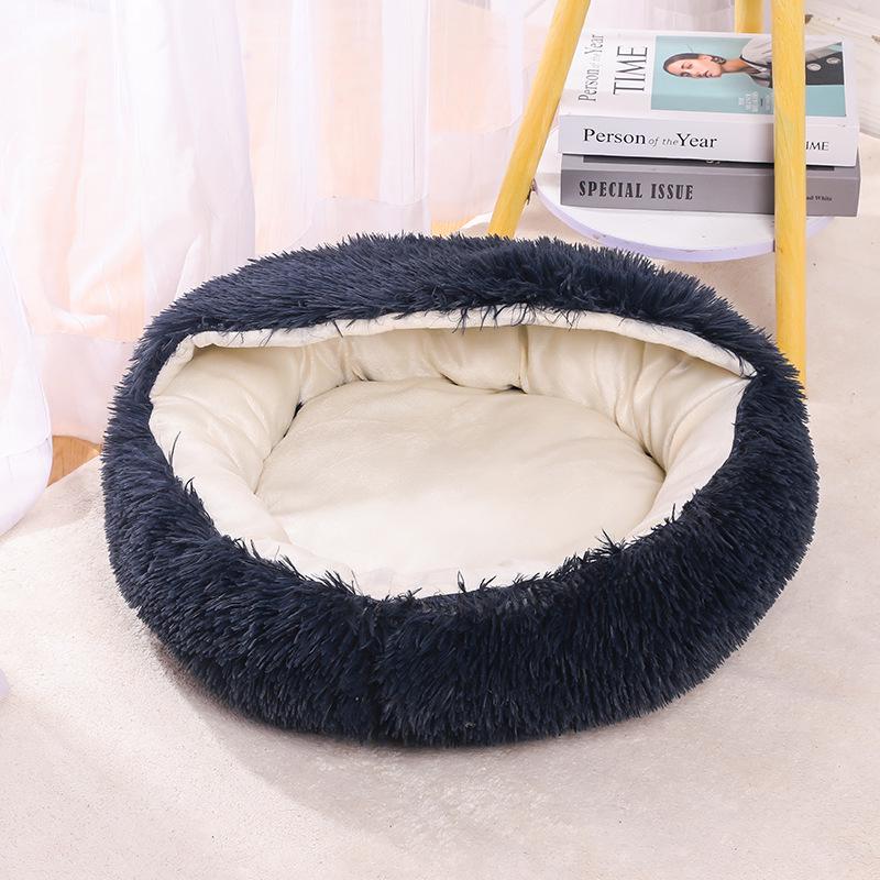 Cozy Plush Cat Bed - Round, Semi-Enclosed for Deep Sleep