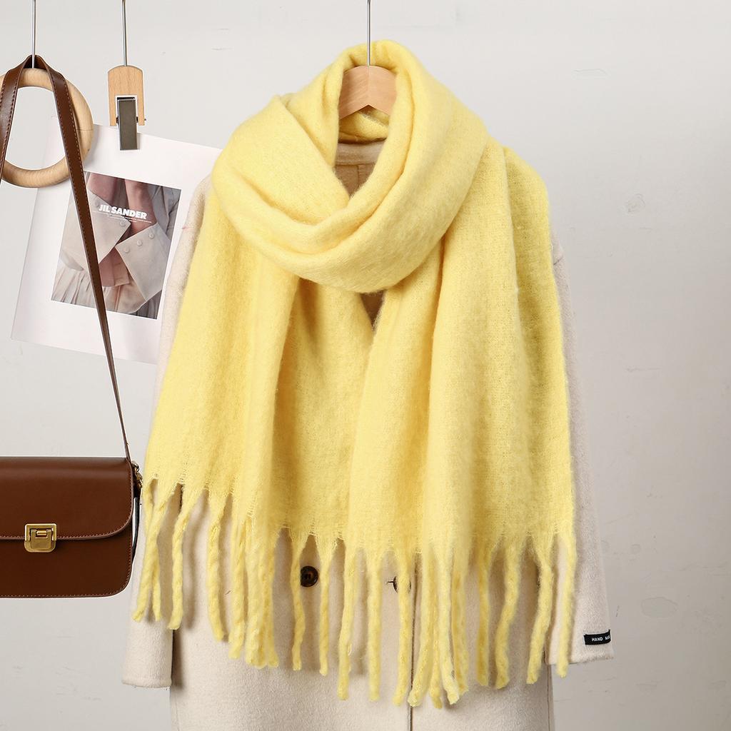 Mohair Women Men Scarf Winter New Girls Female Solid Color Warm Long Scarves Soft Coarse Braid Tassel Shawl Simple Wrap Shawls