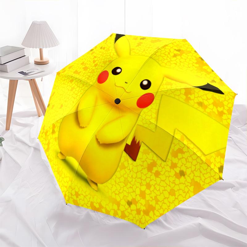 Happy Pikachu Pattern, Automatic Folding Umbrella, Portable and Foldable Design, 8 Ribs, a Christmas or Birthday Gift.