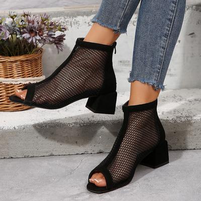 Sandales à talons épais bottes fraîches en maille pour femmes été 2025 nouvelles bottines fines à talons hauts bottes en maille ajourée talons hauts pour femmes