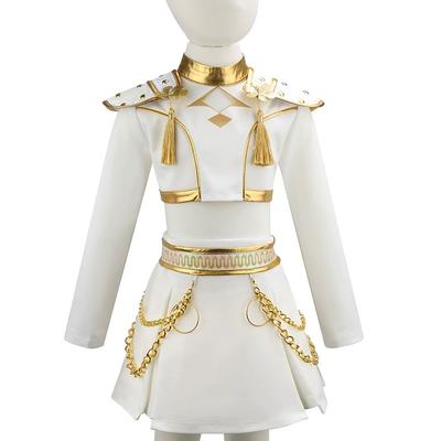 Hunters Pop Cosplay Zangers Meisjes Kleding Set Echte Metalen Ketting Decoratie Podium Optreden Top + Rok 2 Delig Outfit Voor Kinderen