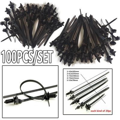 100 Pcs/set Car Mixed Line Cable Ties Zip Tie Clip Wiring Loom Harness Universal