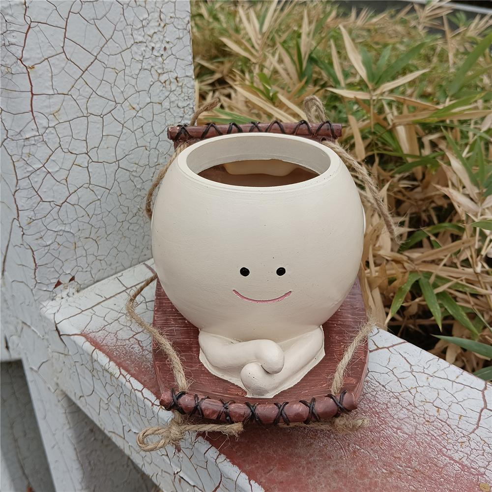 Hanging Hammock Planter Resin Swing Smile Face Planter Creative Hanging Swing Chair Planter for Indoor Outdoor Plant