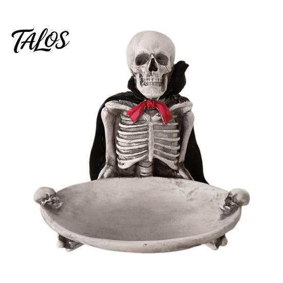 Halloween Party Supplies Skeleton Decorative Tray, Gothic Storage Tray with Black Cape Red Aromatherapy Holder Bow, Multifunctional Desktop Organizer