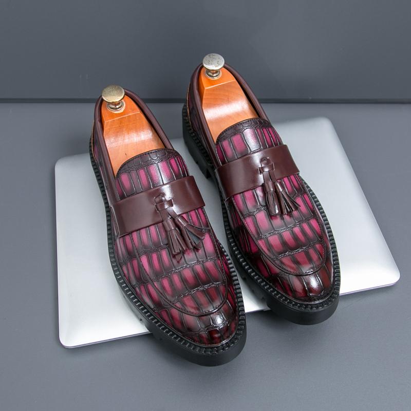 Fashion Loafers Men Platform Thick-soled Tassel Formal Business Shoes Slip-on Wedding Men's Leather Shoes Fashion Casual Oxford Shoes