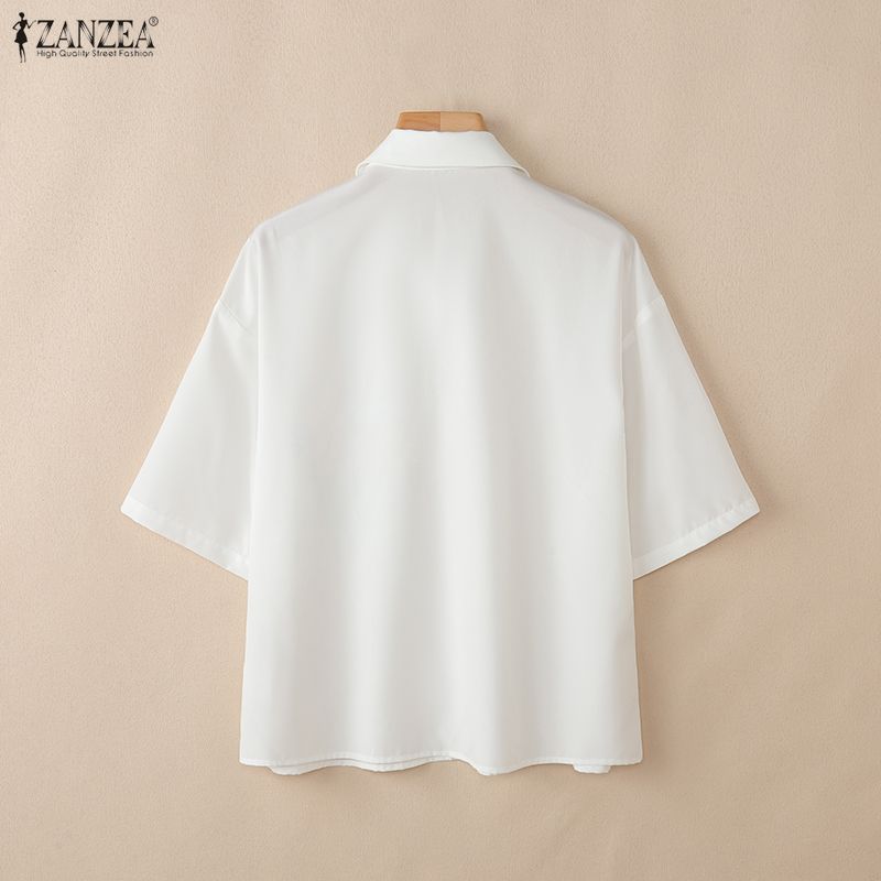 ZANZEA Women Casual Turn Down Collar Loose Floral Print Half Sleeve Blouse