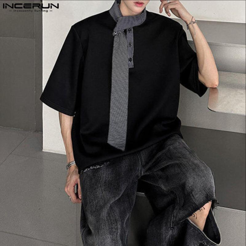 INCERUN Übergroße Herren Krawattenhals Kurzarm Freizeit Locker T-Shirts Oberteile