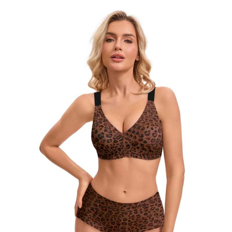Women s Seamless Wireless Full Coverage Leopard Print Bralette Comfortable Push Up Bra 2XL