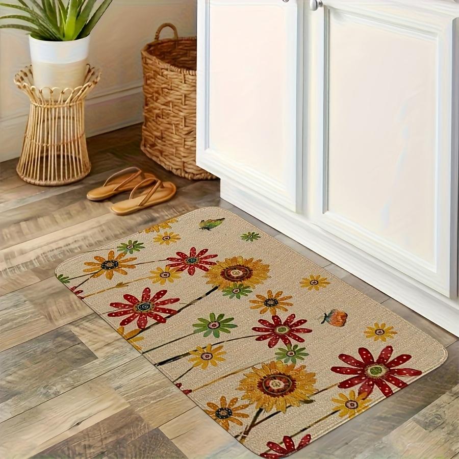 1Pcs Spring Sunflower Pattern Floor Mat Modern Kitchen polyester Rug, Non-Slip Colorful Indoor Carpet, For Home Bathroom Bedroom Living Room Decor