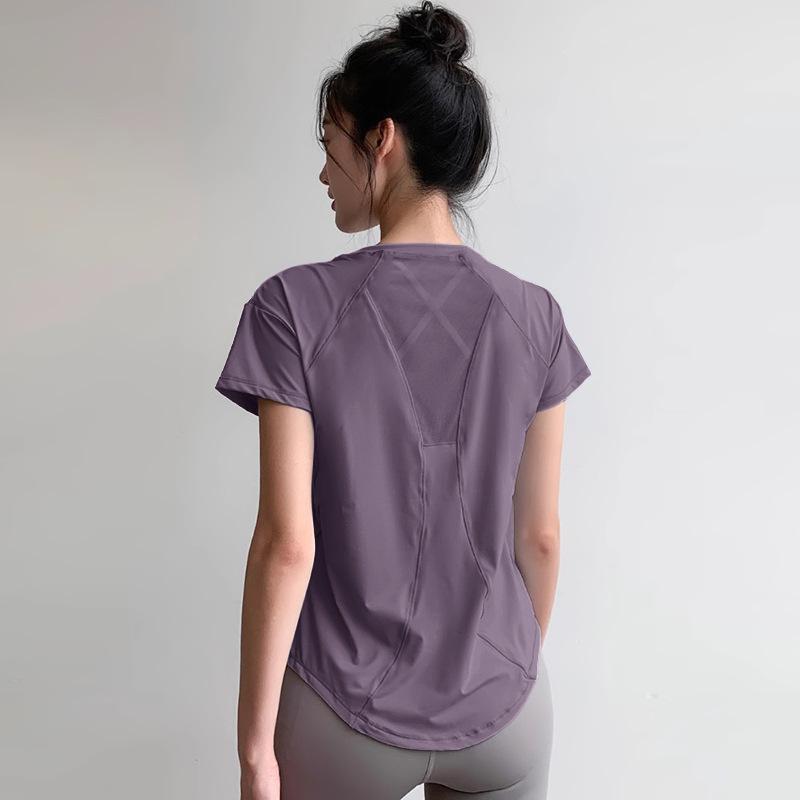 Atmungsaktives Schnelltrocknendes 3D-Schnitt-Mesh-Yoga-T-Shirt - Kurzarm