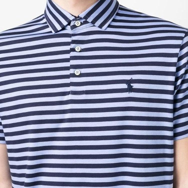 Polo Ralph Lauren Striped Color Block Button Casual Short Sleeve Polo Shirt Men Tops Blue 710899066-003