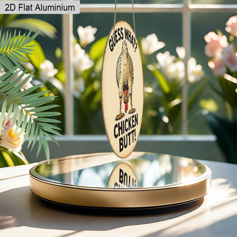 2D Flat Aluminum Funny Chicken Coop Signs - "Guess What? Chicken Butt!" Round Metal Tin Sign - Vintage Farmhouse Wall Decor for Home, Kitchen