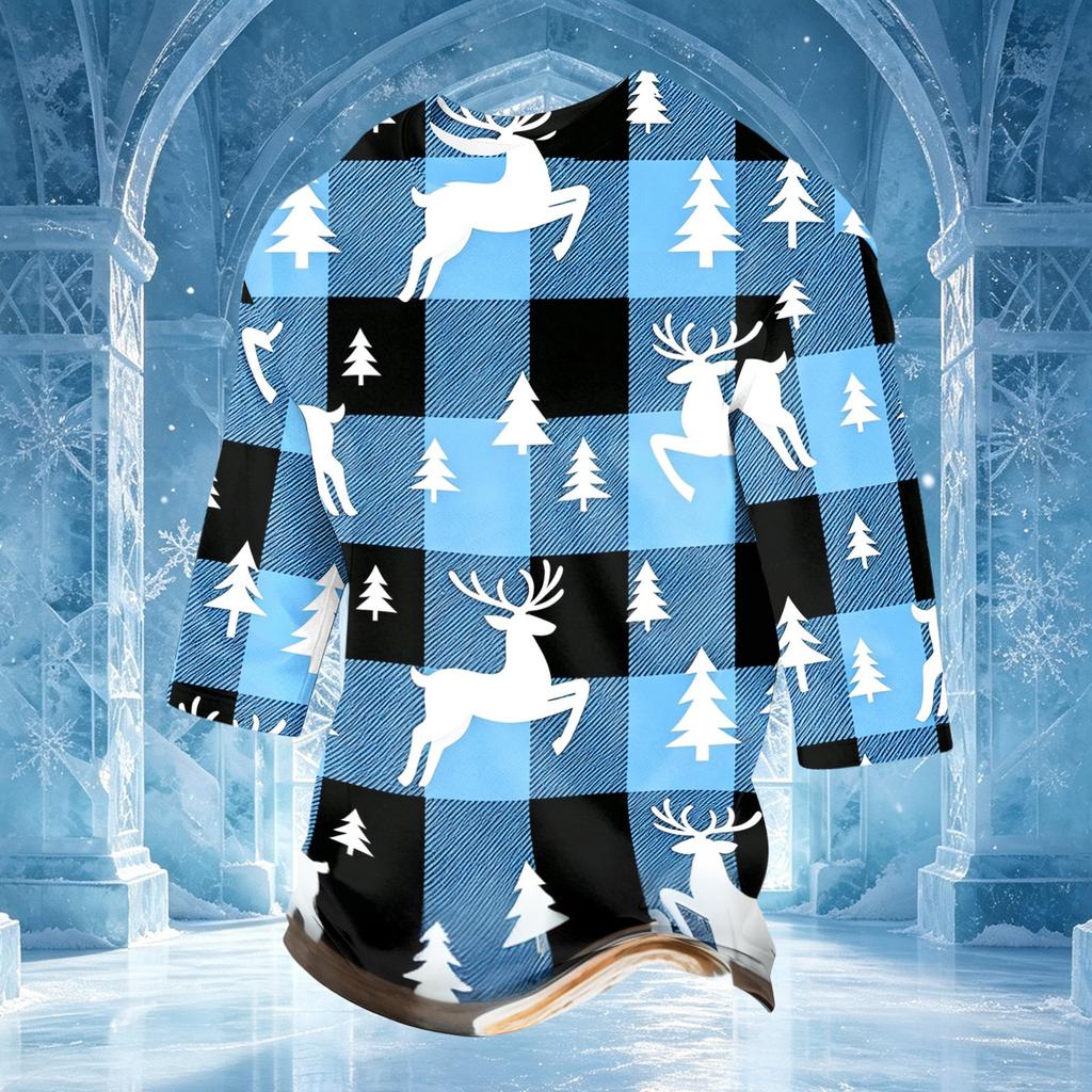 Men's Casual 3/4 Sleeve Neck T-Shirt with Christmas Print Holiday Top