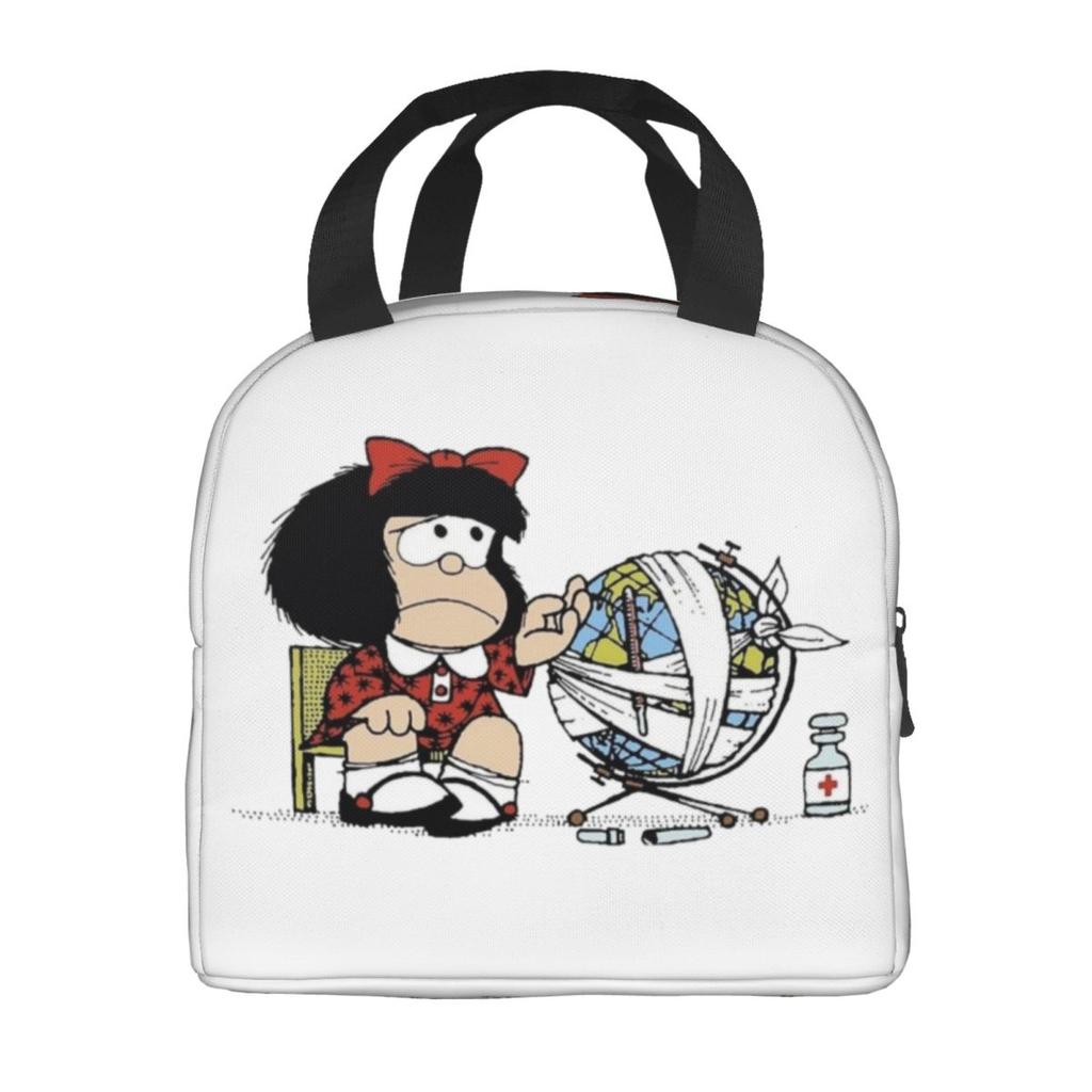Custom Manga Mafalda Quino Cartoon Thermal Insulated Lunch Bag Women Portable Lunch Container Camping Travel Storage Food Box