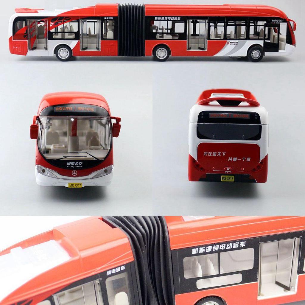 1/32 Articolato Doppia Sezione Autobus Giocattolo Auto Diecast Modello Pull Back Porte Apribili Suono e Luce Collezione Regalo Bambino Ragazzo