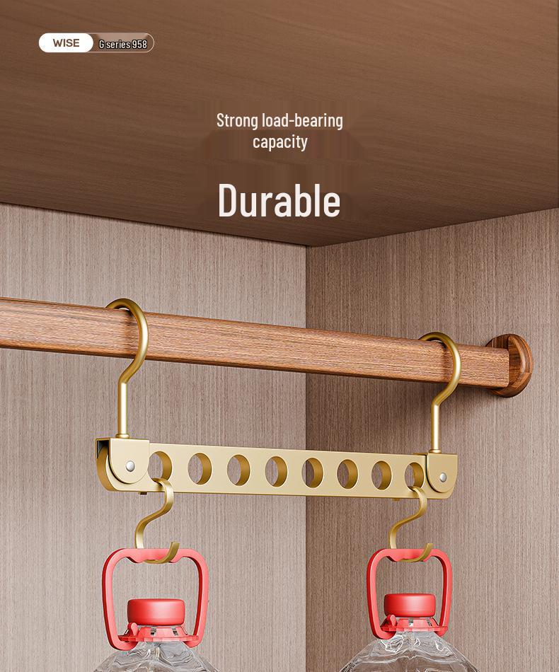 Aluminum Alloy Folding Eight-Hole Hanger with Single Hook for Versatile Wardrobe and Laundry Storage