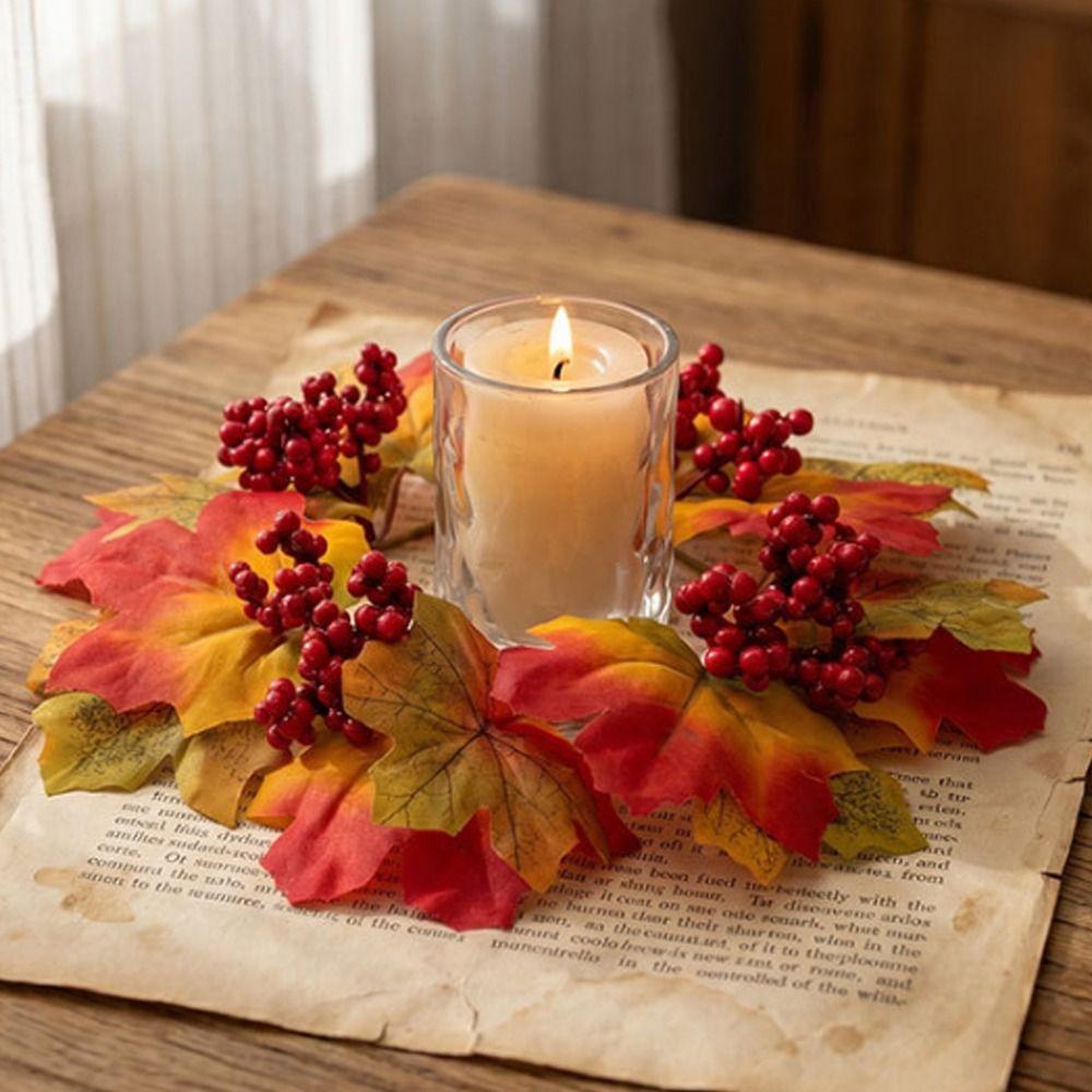 Simulation Artificial Maple Leaves Garland Sunflowers Maple Candle Holder  Fireplace Window